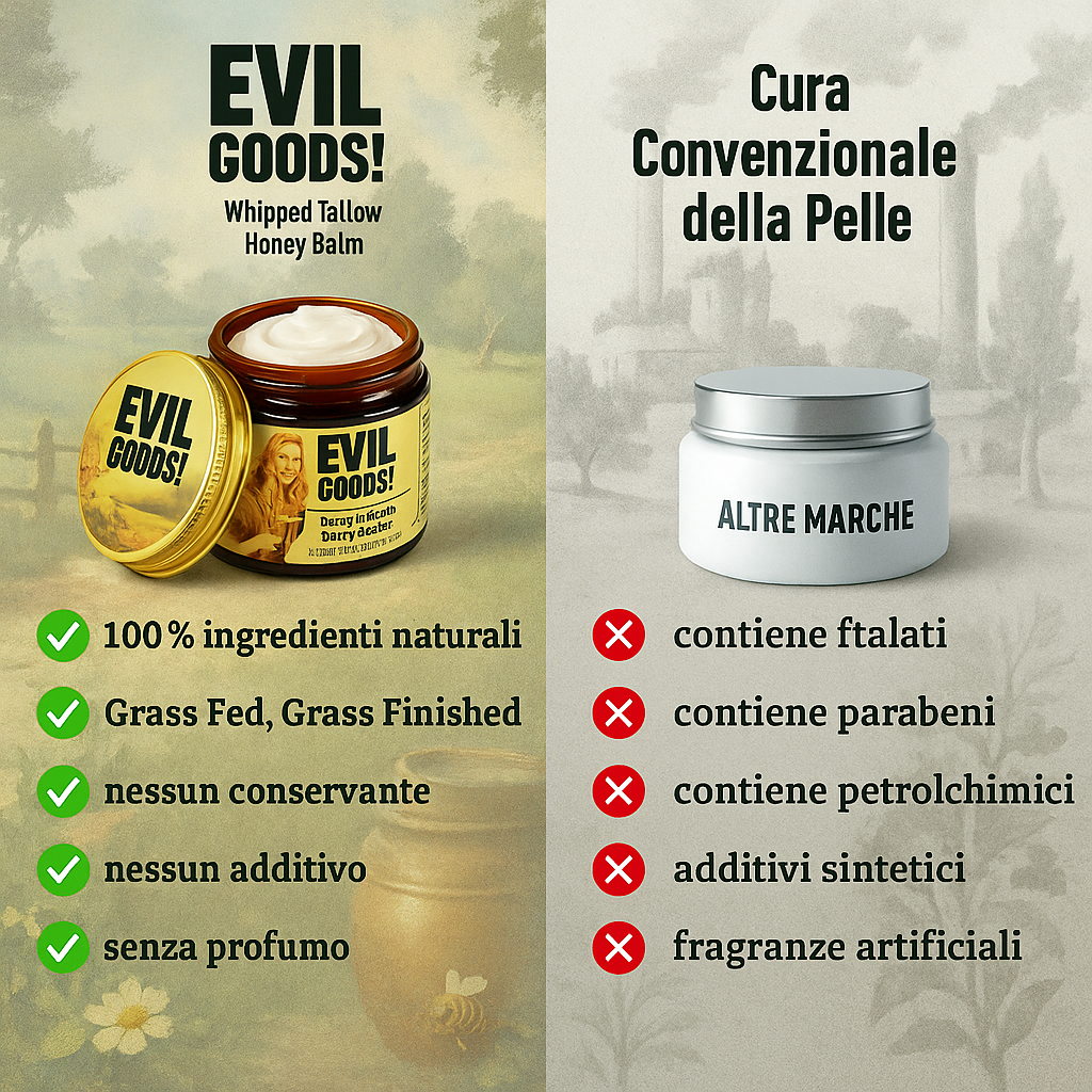 EVIL GOODS! Balsamo di Sevo di Manzo e Miele di Manuka – Crema Viso Biologica, Idratante, Lozione Corpo e Balsamo Labbra (4 oz)