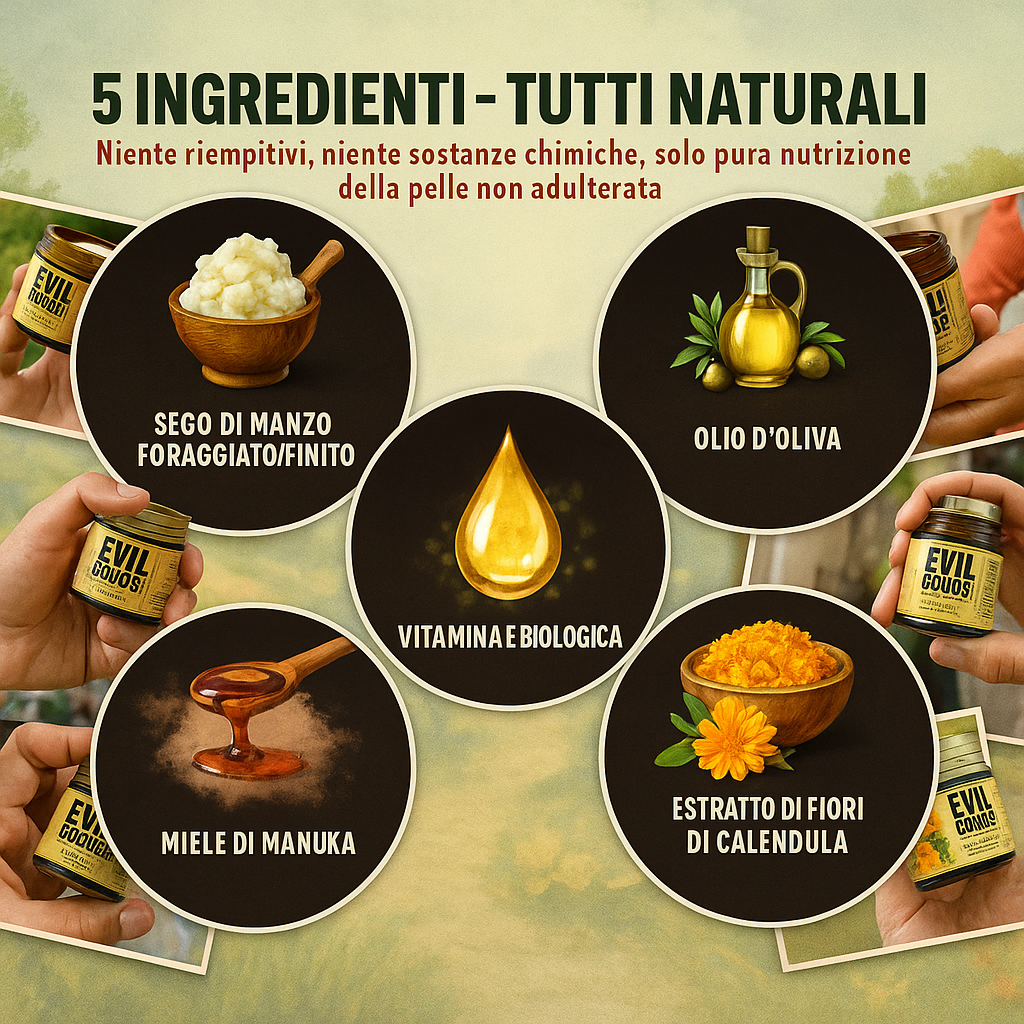 EVIL GOODS! Balsamo di Sevo di Manzo e Miele di Manuka – Crema Viso Biologica, Idratante, Lozione Corpo e Balsamo Labbra (4 oz)